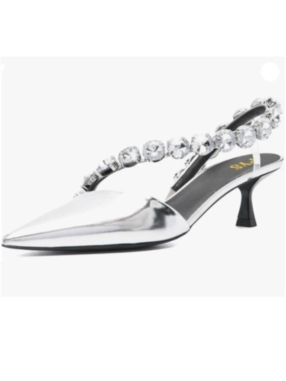FYS Women Pointed Toe Slip on Sandals Kitten Low Heel Rhinestone Strappy Sliver